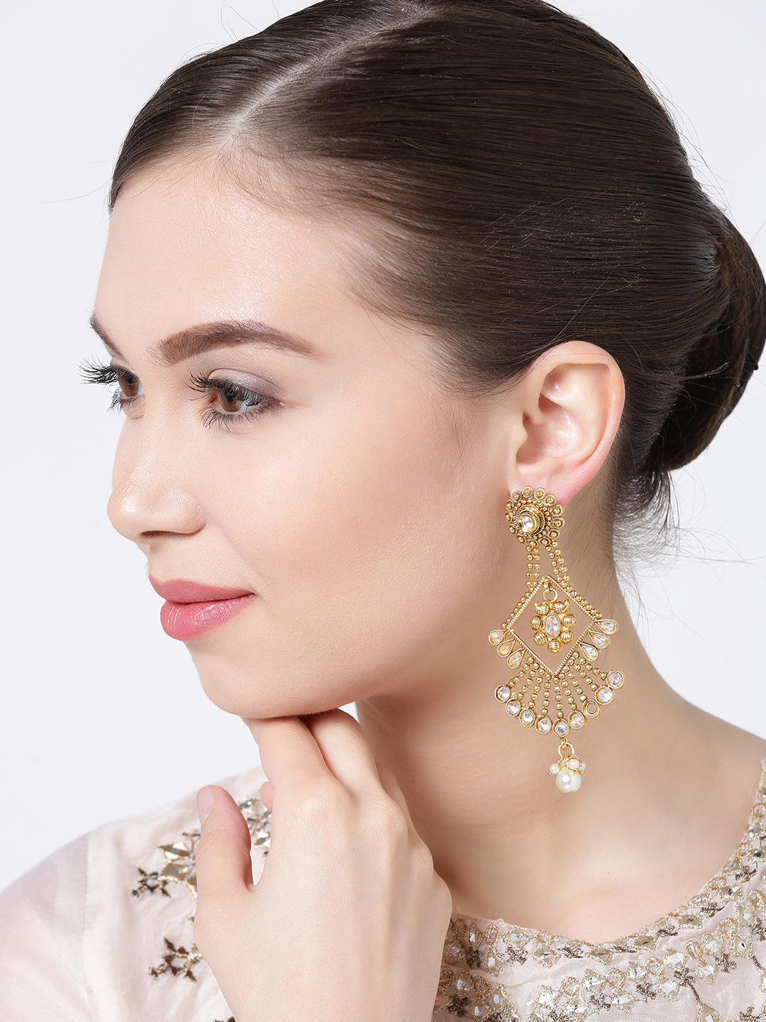 YouBella Gold-Toned Geometric Drop Earrings
